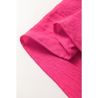 Rose Red Solid Color Shirred Cuff Notch V Neck Blouse - L thumbnail