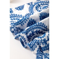 Blue Boho Print Flutter Sleeve Crew Neck Blouse - L thumbnail