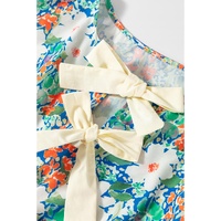 Green Floral Print Bow Applique Slit Sleeveless Peplum Blouse - XL thumbnail