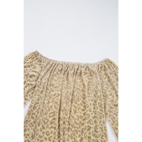 Beige Leopard Velvet Burnout Off Shoulder Long Sleeve Blouse - L thumbnail