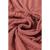 Mineral Red Solid Color Textured Frilled Trim V Neck Puff Sleeve Blouse - M thumbnail