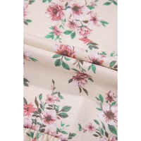 Pink Floral Print Pleated U Neck Loose Fit Blouse - L thumbnail