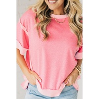Peach Blossom Half Sleeve Raw Seam High Low Side Split Top - L thumbnail
