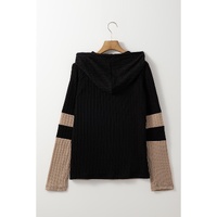 Parchment Textured Colorblock Long Sleeve Quarter Zip Drawstring Hooded Top - S thumbnail