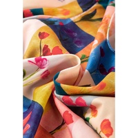 Multicolour Floral Checker Print Ruffled Short Puff Sleeve Blouse - L thumbnail