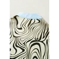 White Zebra Stripe Print Contrast V-Neck Ricrac Detail Short Sleeve Blouse Top - XL thumbnail