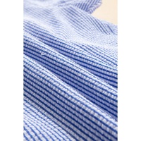 Sky Blue Stripe Textured Ruffle Short Sleeve Boho Detail Square Neck Blouse - L thumbnail