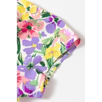 Purple Floral Print Puff Short Sleeve Crew Neck Blouse - L thumbnail