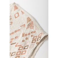 Jet Stream Geometric Embroidered Short Sleeve Tassel Tied V Neck Blouse - L thumbnail