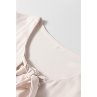 White Bow Tie Short Puff Sleeve Ruffle Hem Blouse - L thumbnail