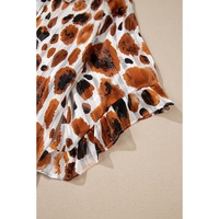 Brown Metallic Threading Accents Pleated Abstract Printed Ruffled 3/4 Sleeve Blouse - L thumbnail
