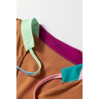 Azura Exchange Thai Curry Colorful Trim Wide Short Sleeve V Neck Blouse - S thumbnail