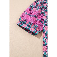 Sachet Pink V-Neck Ruffle Abstract Floral Print Puff Sleeve Top - L thumbnail