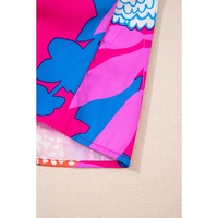 Rose Blooming Flower Print Ruffled Puff Sleeve Blouse - M thumbnail