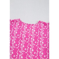 Pink Floral Print Ric-rac Tiered Ruffled V Neck Blouse - L thumbnail