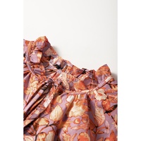 Orange Floral Print Ruffled Flutter Sleeve Frilled V Neck Blouse - L thumbnail