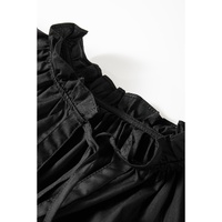 Black Ruffled Puff Short Sleeve Loose Blouse - L thumbnail
