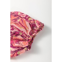 Red Floral Print Ruffled Puff Short Sleeve Blouse - L thumbnail