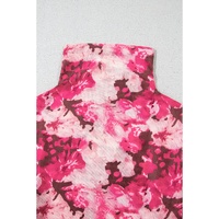 Rose Floral Mesh Flounce Sleeve Mock Neck Blouse - L thumbnail