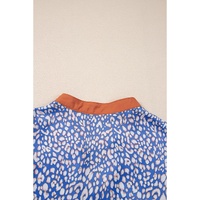 Ashleigh Blue Leopard Print Spot Contrast V Neck Half Puff Sleeve Shirt - L thumbnail