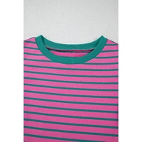 Pink Stripe Colorblock Ruffled Sleeve Crew Neck Blouse - L thumbnail