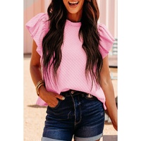Pink Textured Ruffle Short Sleeve Pullover Top - L thumbnail