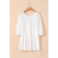 White Eyelet Patchwork High Low Hem V Neck Oversized Top - L thumbnail