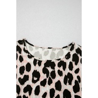Khaki Leopard Print Layered Ruffled Short Sleeve Blouse - L thumbnail