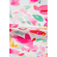 Rose Floral Print Flutter Sleeve Round Neck Casual Blouse - L thumbnail