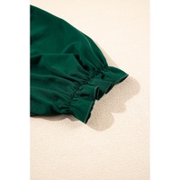 Blackish Green Solid Puff Sleeve Frilled Trim Elegant Blouse - L thumbnail