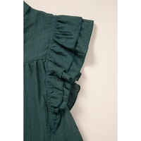 Skobeloff Frilled V Neck Ruffled Cap Sleeve Blouse - L thumbnail