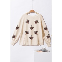 White Thanksgiving Turkey Waffle Oversized Knit Top - XL thumbnail