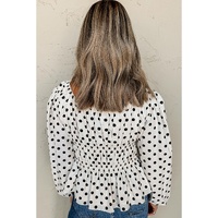 Black Polka Dot Puff Sleeve Bow Square Neck Peplum Top - L thumbnail