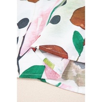 Pink Floral Print Slit V Neck Short Sleeve Blouse - M thumbnail
