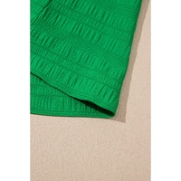 Dark Green Textured Ruffled Sleeve Round Neck Top - L thumbnail
