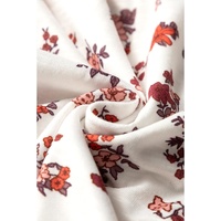 White Boho Floral Ruched Cinched Short Sleeve Blouse - L thumbnail