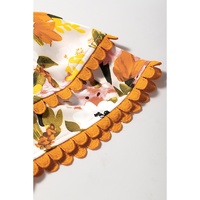 Russet Orange Ruffled V Neck Scalloped Short Sleeve Floral Blouse - L thumbnail