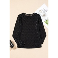 Black Mesh Bow Pattern Long Sleeve Top - M thumbnail