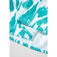 Sky Blue Abstract Print Frilled Crewneck Loose Fit Blouse - L thumbnail