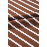 Coffee Striped Long Sleeve Round Neck Loose Top - L thumbnail