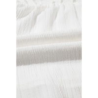 White Textured Ruffled Trim V Neck Flutter Flowy Top - S thumbnail