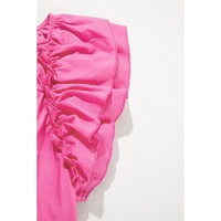 Sachet Pink Shirred Yoke Lace up V Neck Ruffled Sleeve Blouse - L thumbnail