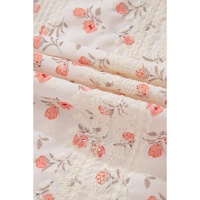 Pink Floral Print Embroidery Detail Crochet Cap Sleeve Blouse - L thumbnail