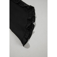 Black Ruffle Trimmed 3/4 Sleeve Round Neck Blouse - M thumbnail