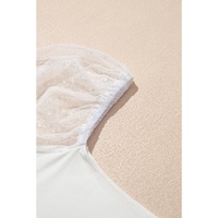 White Swiss Dot Mesh Long Sleeve Square Neck Slim Top - M thumbnail