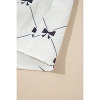 White Bowknot Print Front Knots Bubble Sleeve Blouse - L thumbnail