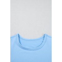 Beau Blue Floral Mesh Puff Sleeve Crew Neck Top - L thumbnail