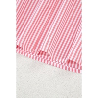 Pink Stripe Notched Neck Frilled Short Puff Sleeve Blouse - L thumbnail