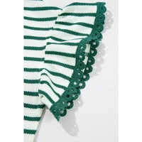 Green Stripe Scallop Lace Trim Ruffle Short Sleeves Crewneck Top - L thumbnail