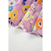 Pink Flutter Sleeve V Neck Floral Top - L thumbnail